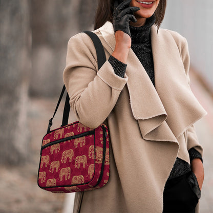 Gold And Red Boho Elephant Print Double Strap Bible Bag