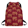 Gold And Red Boho Elephant Print Drawstring Backpack