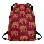 Gold And Red Boho Elephant Print Drawstring Backpack