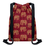 Gold And Red Boho Elephant Print Drawstring Backpack