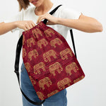 Gold And Red Boho Elephant Print Drawstring Backpack