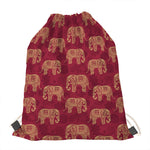 Gold And Red Boho Elephant Print Drawstring Bag