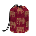 Gold And Red Boho Elephant Print Drawstring Makeup Bag