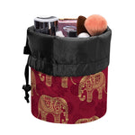 Gold And Red Boho Elephant Print Drawstring Makeup Bag