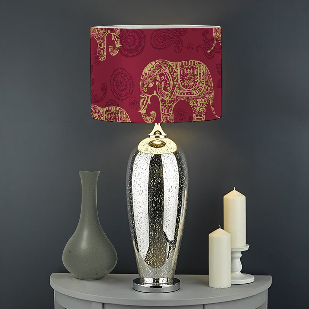 Gold And Red Boho Elephant Print Drum Lamp Shade