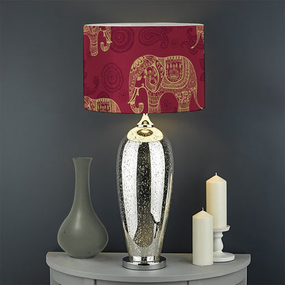 Gold And Red Boho Elephant Print Drum Lamp Shade