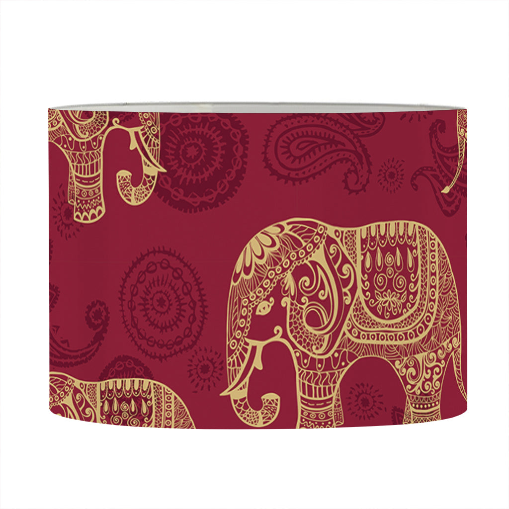 Gold And Red Boho Elephant Print Drum Lamp Shade