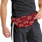 Gold And Red Boho Elephant Print Fanny Pack