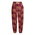 Gold And Red Boho Elephant Print Fleece Lined Knit Pants