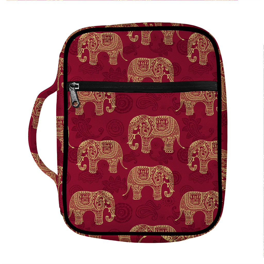 Gold And Red Boho Elephant Print Front Pocket Bible Bag
