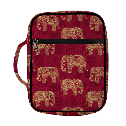 Gold And Red Boho Elephant Print Front Pocket Bible Bag