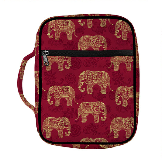 Gold And Red Boho Elephant Print Front Pocket Bible Bag