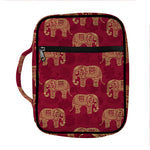 Gold And Red Boho Elephant Print Front Pocket Bible Bag