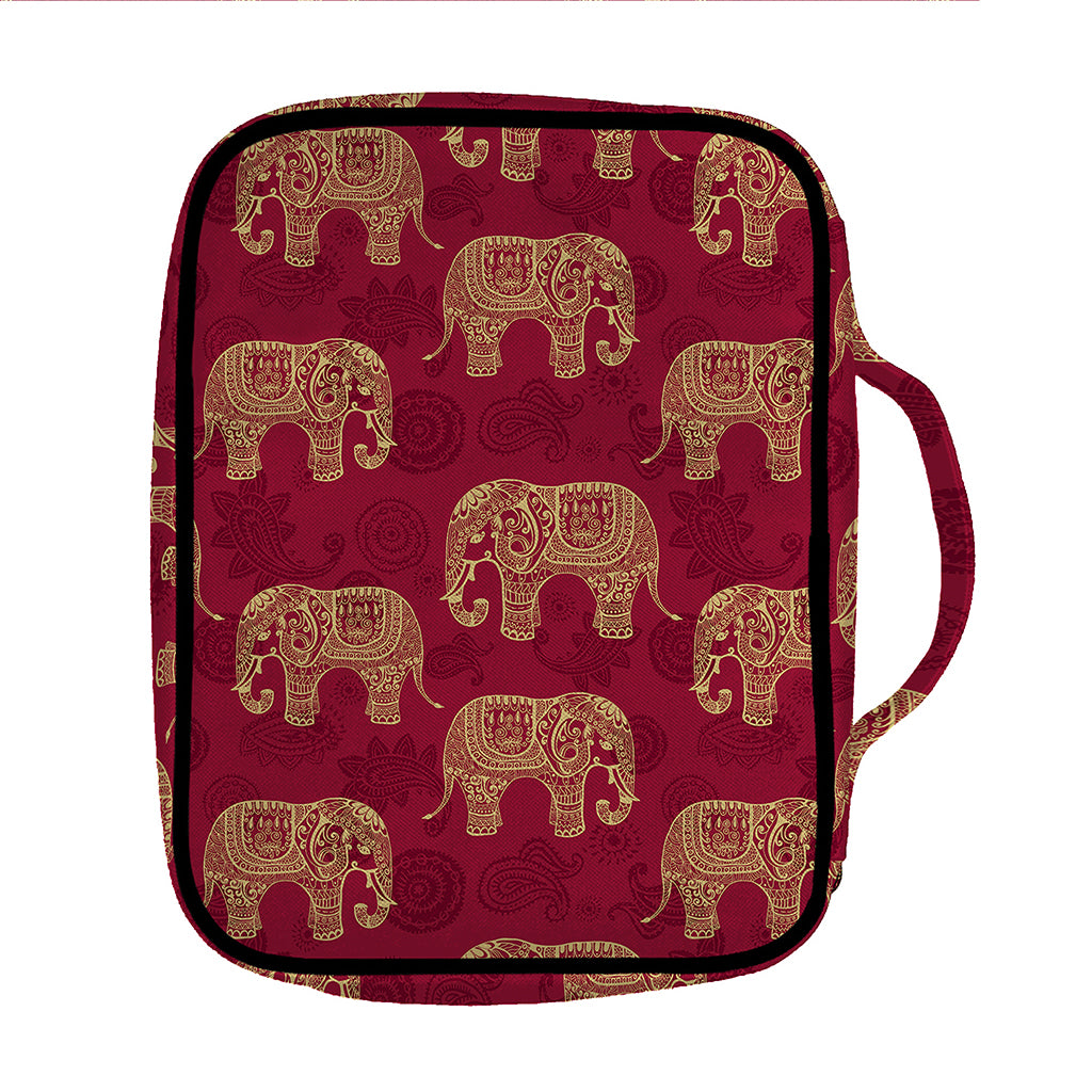 Gold And Red Boho Elephant Print Front Pocket Bible Bag