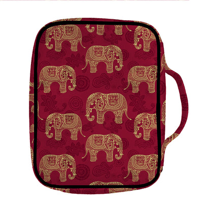 Gold And Red Boho Elephant Print Front Pocket Bible Bag