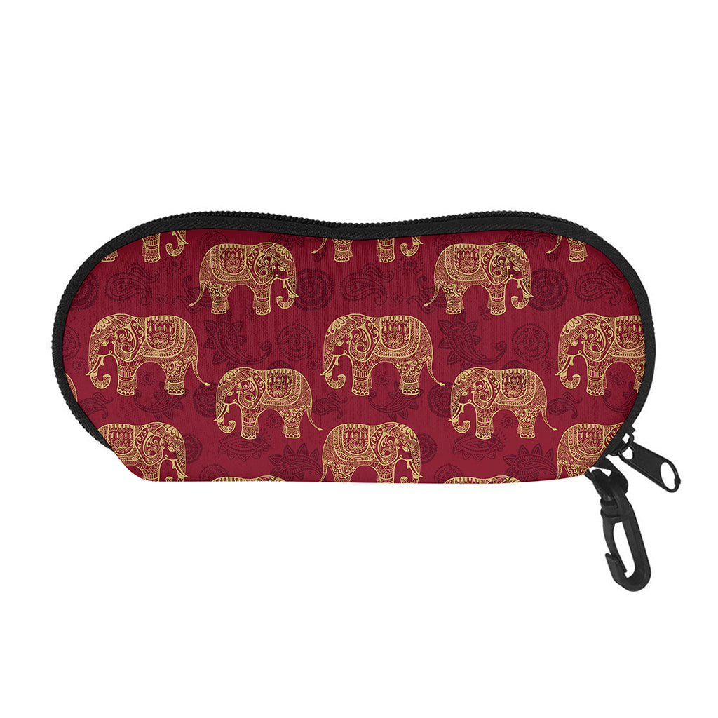 Gold And Red Boho Elephant Print Glasses Case