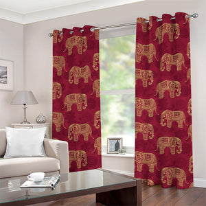 Gold And Red Boho Elephant Print Grommet Curtains