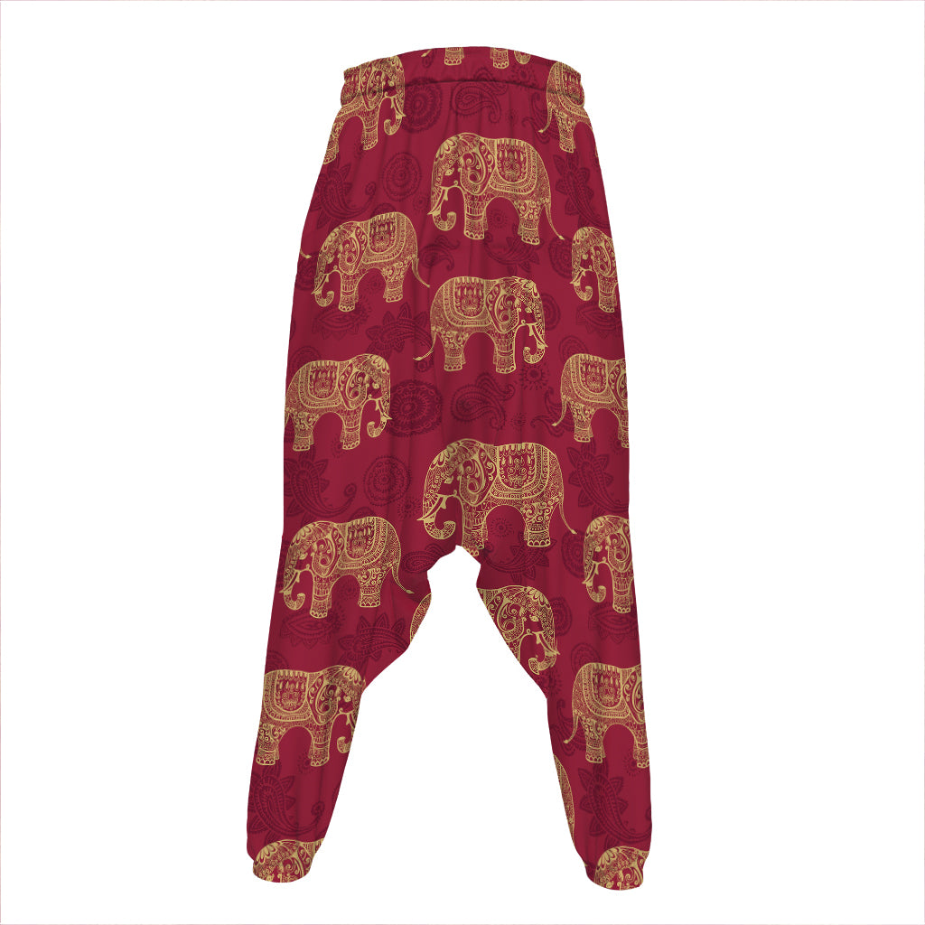 Gold And Red Boho Elephant Print Hammer Pants