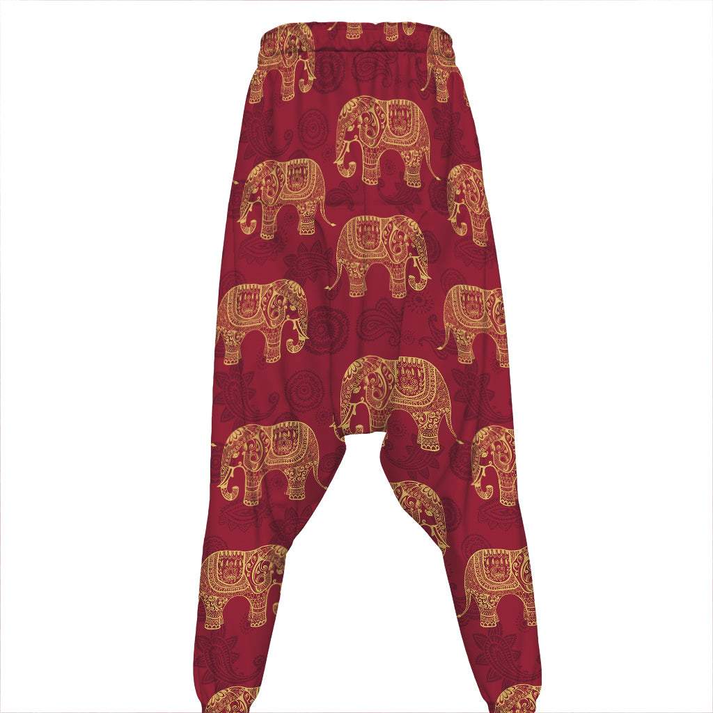 Gold And Red Boho Elephant Print Hammer Pants