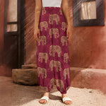 Gold And Red Boho Elephant Print Harem Pants