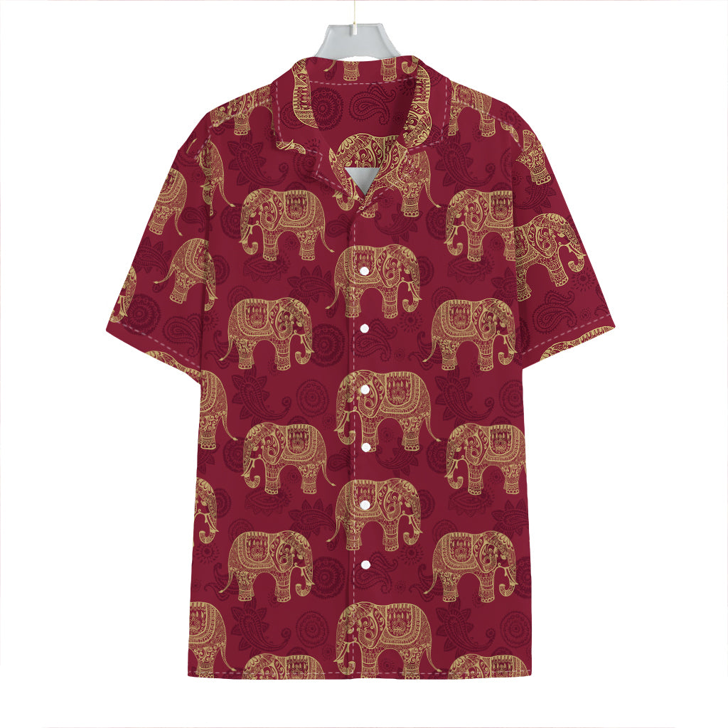 Gold And Red Boho Elephant Print Hawaiian Shirt