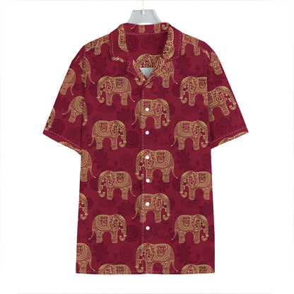 Gold And Red Boho Elephant Print Hawaiian Shirt