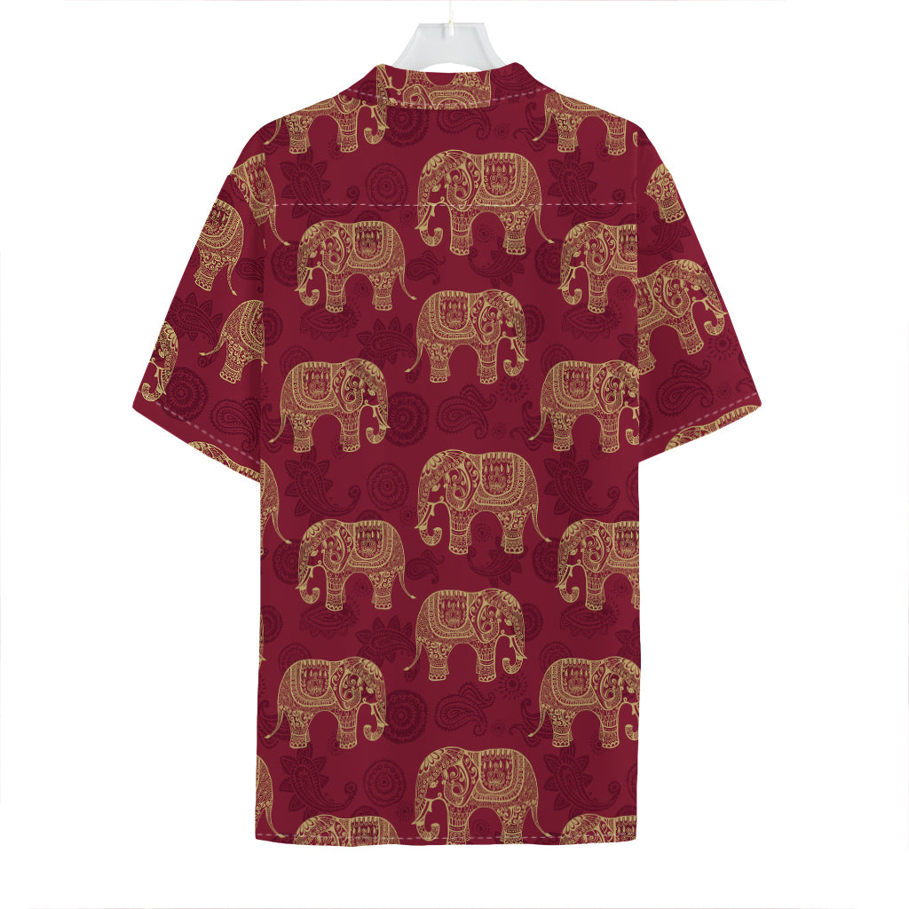 Gold And Red Boho Elephant Print Hawaiian Shirt