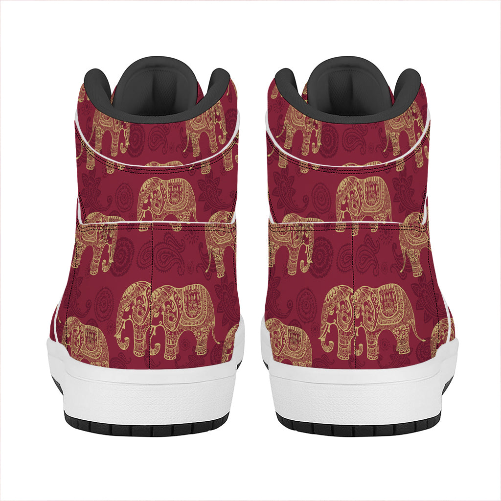 Gold And Red Boho Elephant Print High Top Leather Sneakers