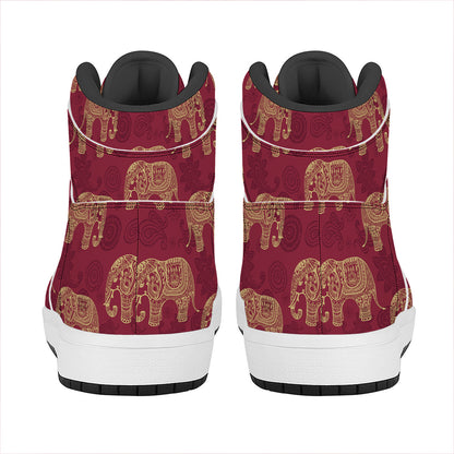 Gold And Red Boho Elephant Print High Top Leather Sneakers