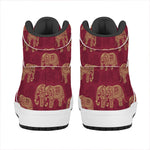 Gold And Red Boho Elephant Print High Top Leather Sneakers