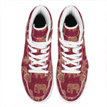 Gold And Red Boho Elephant Print High Top Leather Sneakers
