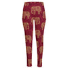 Gold And Red Boho Elephant Print High-Waisted Pocket Leggings