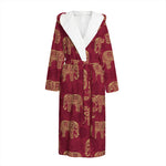Gold And Red Boho Elephant Print Hooded Bathrobe