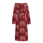 Gold And Red Boho Elephant Print Hooded Bathrobe
