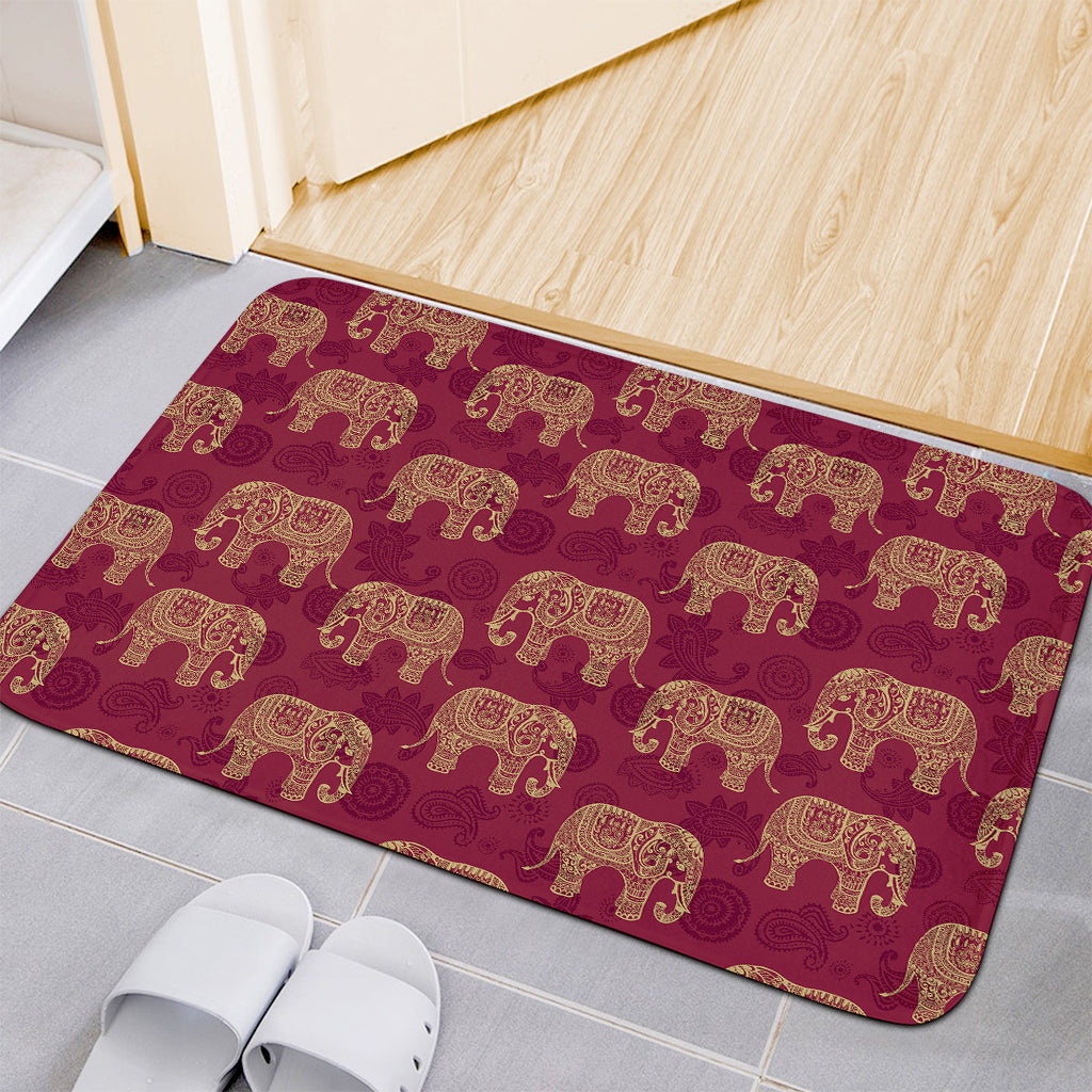 Gold And Red Boho Elephant Print Indoor Door Mat