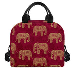 Gold And Red Boho Elephant Print Insulated Lunch Bag