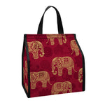 Gold And Red Boho Elephant Print Insulated Lunch Tote