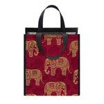 Gold And Red Boho Elephant Print Insulated Lunch Tote