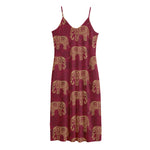 Gold And Red Boho Elephant Print Jersey Midi Cami Dress
