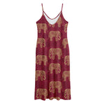 Gold And Red Boho Elephant Print Jersey Midi Cami Dress