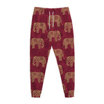 Gold And Red Boho Elephant Print Jogger Pants