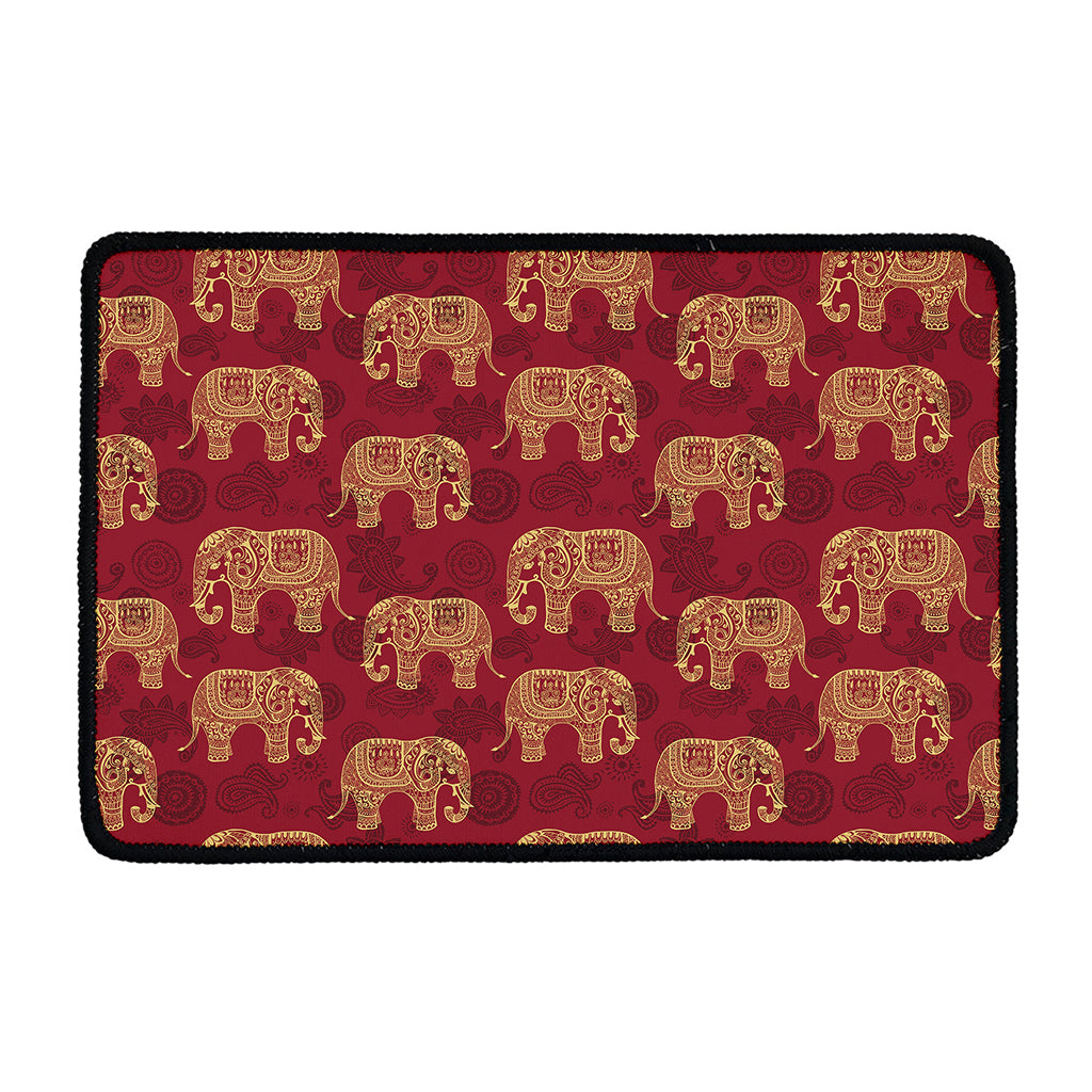 Gold And Red Boho Elephant Print Kitchen Mat