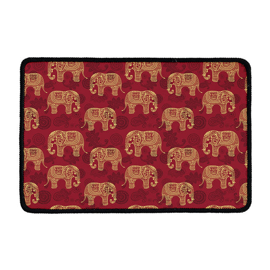 Gold And Red Boho Elephant Print Kitchen Mat