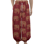 Gold And Red Boho Elephant Print Lantern Pants