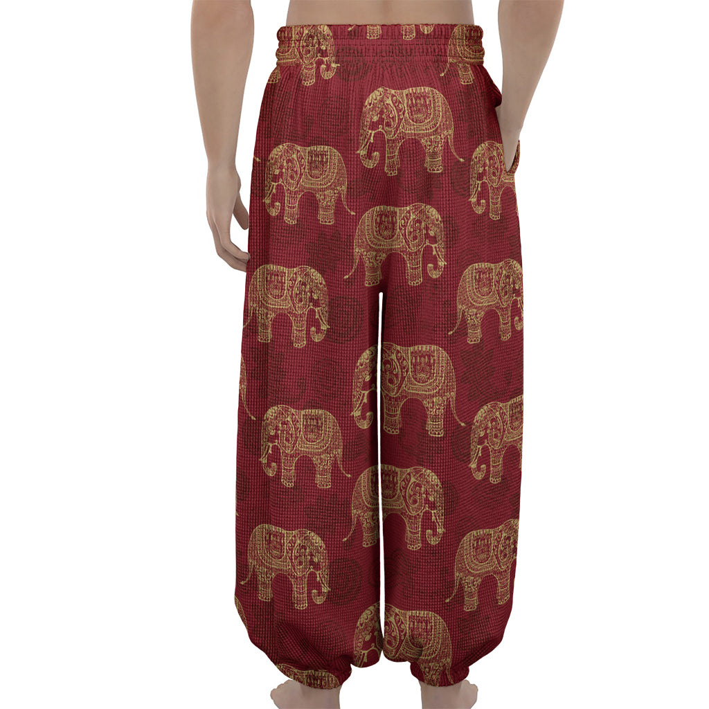 Gold And Red Boho Elephant Print Lantern Pants