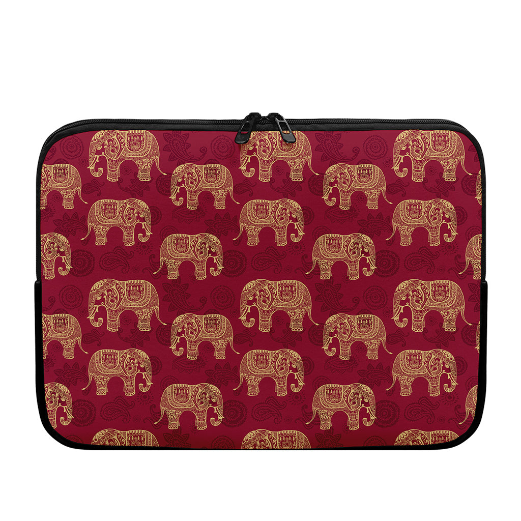 Gold And Red Boho Elephant Print Laptop Sleeve