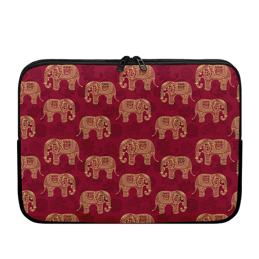 Gold And Red Boho Elephant Print Laptop Sleeve