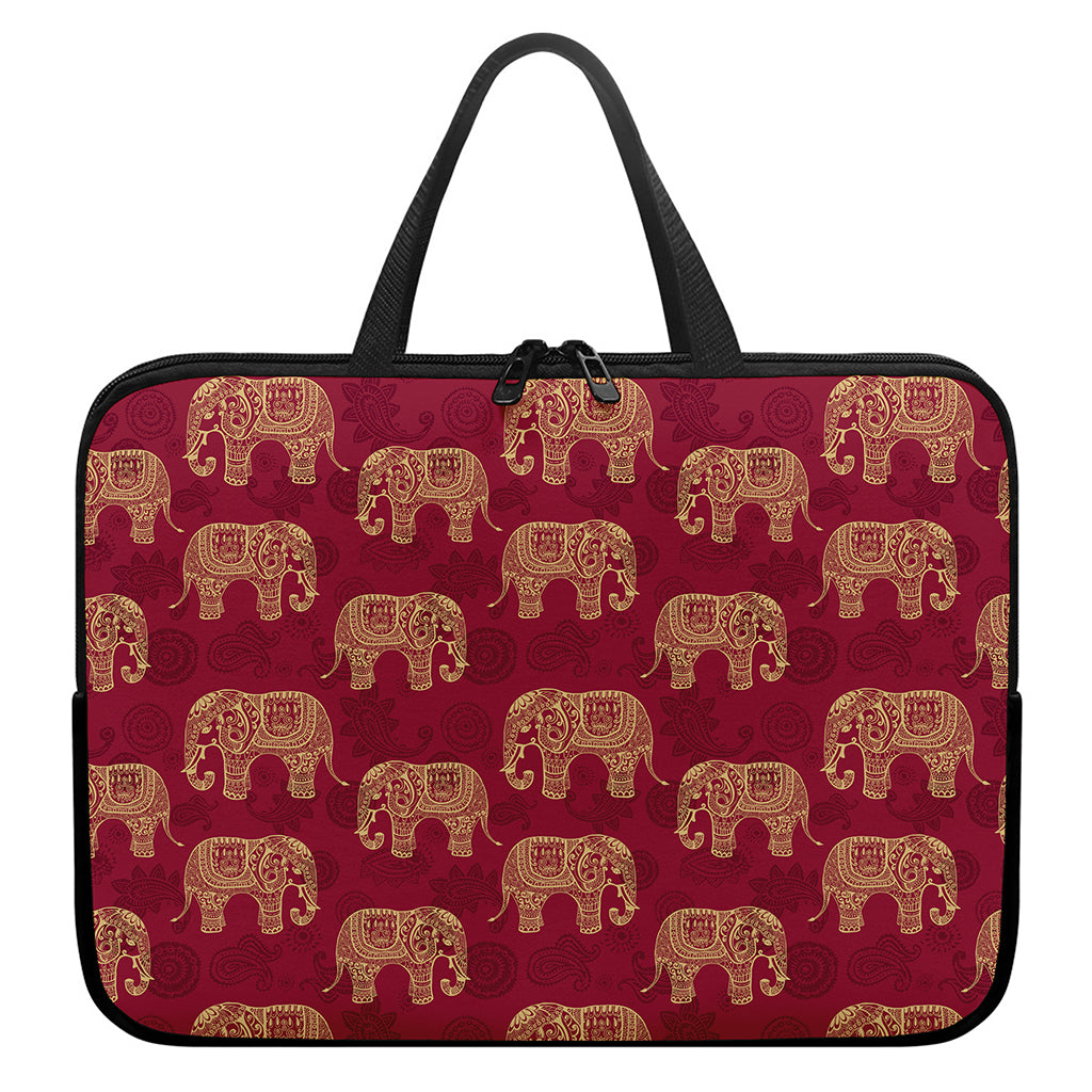Gold And Red Boho Elephant Print Laptop Sleeve With Handle