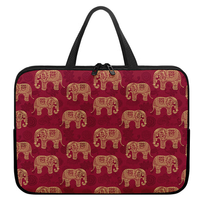 Gold And Red Boho Elephant Print Laptop Sleeve With Handle