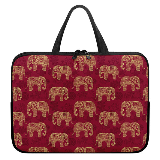 Gold And Red Boho Elephant Print Laptop Sleeve With Handle
